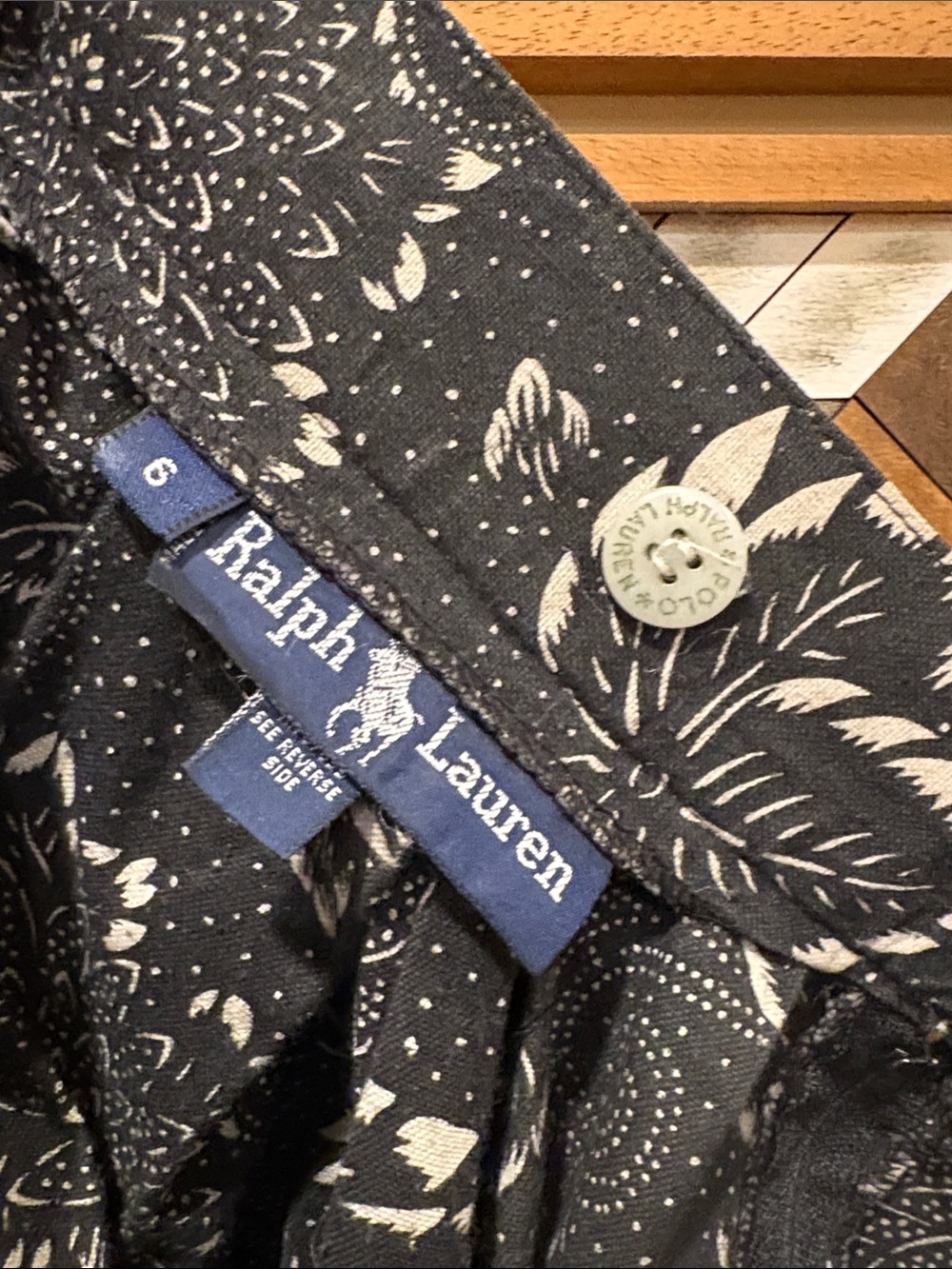 Vintage Ralph Lauren 80s Black and Cream Floral Pleated A-Line Skirt size 6 - Picture 9 of 15